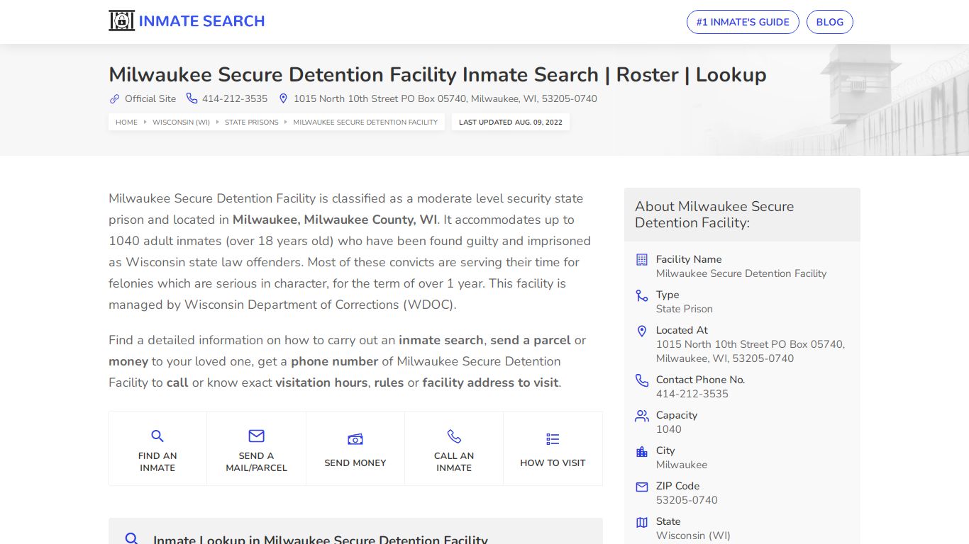 Milwaukee Secure Detention Facility Inmate Search | Roster ...
