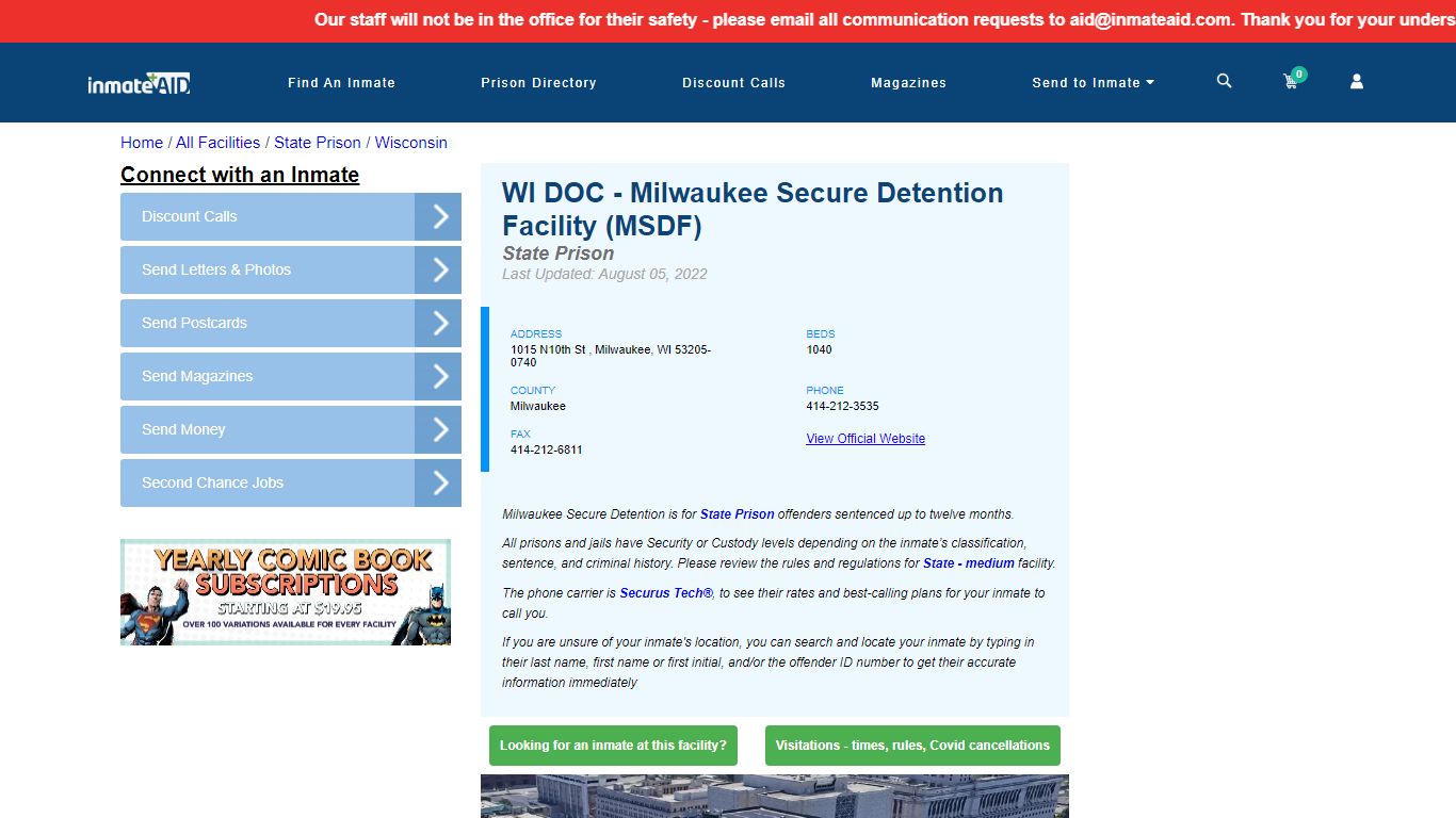 WI DOC - Milwaukee Secure Detention Facility (MSDF ...